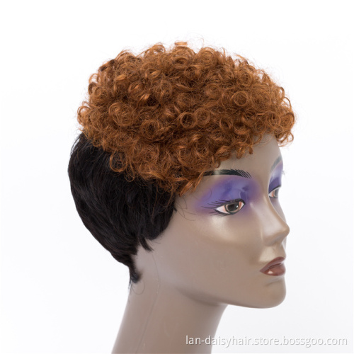 Colored Short Curly Wigs For Black Women Ombre Blonde Brown Jerry None Lace Human Hair Wig